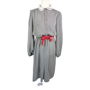 Vintage 80s Donna Morgan Black and White Gingham Midi Shirt Dress M